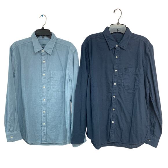American Eagle Outfitters Other - 2 New American Eagle Mens Medium Blue Cotton Linen Long Sleeve Button Up Shirts